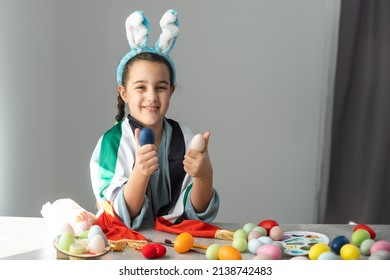 Little Girl With Uae Flag For Easter