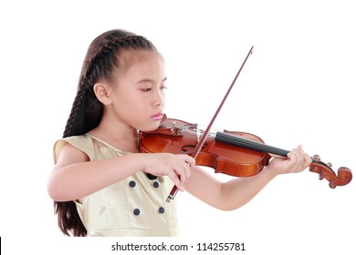 Little Girl With Violin Isolated On White Background