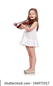 Little Girl With Violin Isolated On White Background