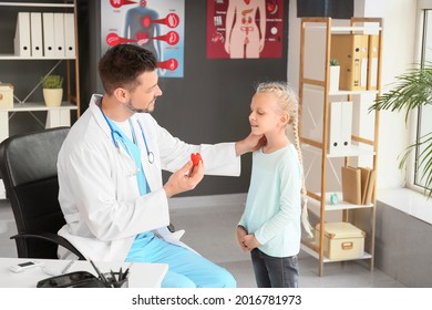 Little Girl Visiting Endocrinologist In Clinic