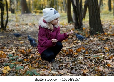                 little girl walks in autumn park               