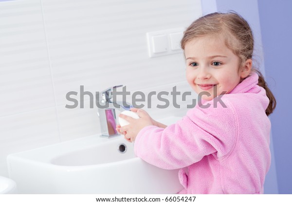 Little Girl Washing Hands Bathroom Stock Photo (Edit Now) 66054247