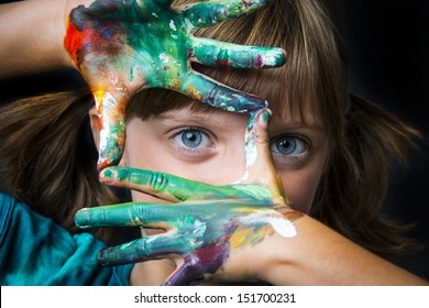 little girl and water colors - Shutterstock ID 151700231