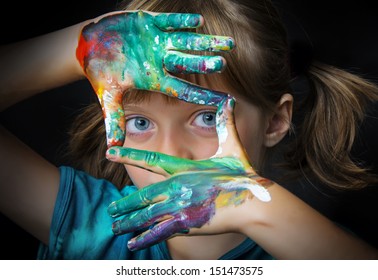 little girl and water colors - portrait - Shutterstock ID 151473575