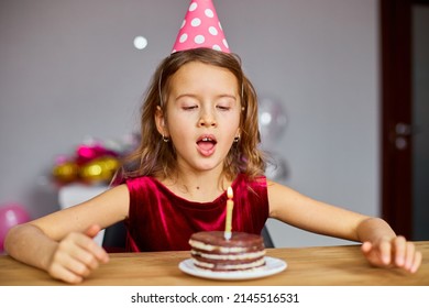 Little Girl Wearing Birthday Hat Looking Stock Photo 2145516531 ...