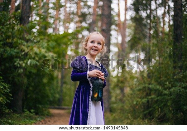 Little Girl White Hair Purple Medieval Stock Photo Edit Now