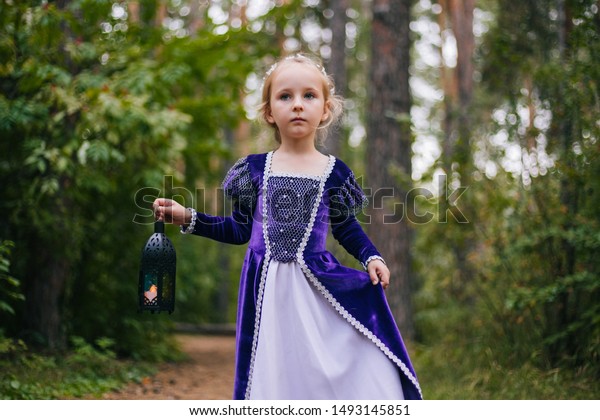 Little Girl White Hair Purple Medieval Stock Photo Edit Now