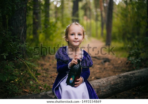 Little Girl White Hair Purple Medieval Stock Photo Edit Now