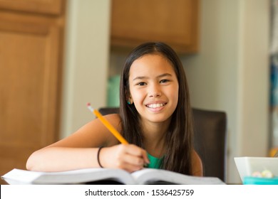 Little Girl Working On Her Homework