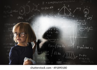 Little Girl Writing Blackboard Concept - Shutterstock ID 491890180
