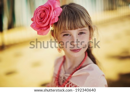 Similar – Image, Stock Photo Adorable little girl combed with pigtails