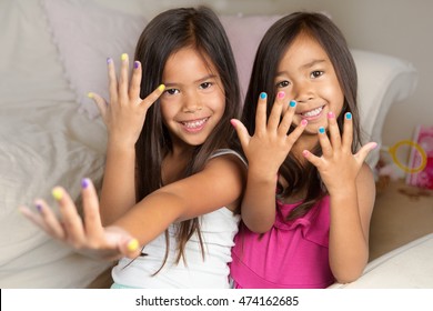 Little Girls Painting Their Nails