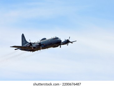 LITTLE GRANSDEN, CAMBRIDGESHIRE, ENGLAND - AUGUST 28, 2022: RCAF CP 140 Lockheed Aurora  Maritime Patrol Aircraft Operated By The Royal Canadian Air Force In Flight.