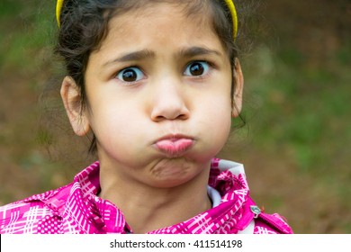 Little Gypsy Girl Child Holding Breath Funny Portrait