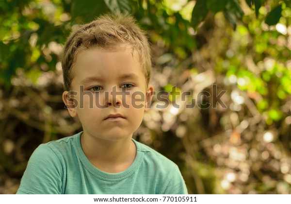 Little Handsome Boy Lowered Green Eyes Stock Photo Edit Now