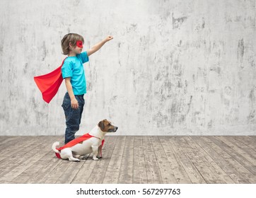 Little hero with dog indoors
