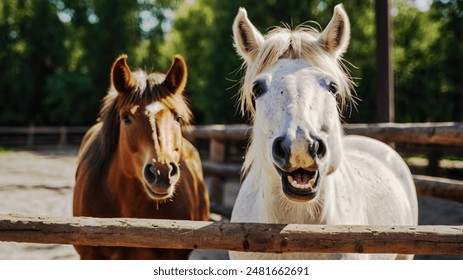 Little horse at small latvian zoo. Horse smile. Horse showing teeth, smiling horse, funny horses, funny animal face. laugh animal - Powered by Shutterstock