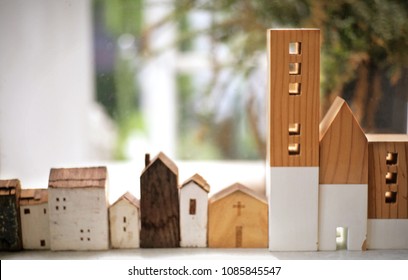 Little houses on blurry background
