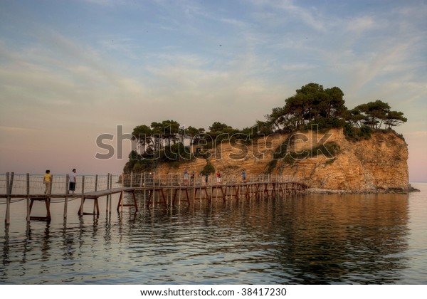 Little\
island Cameo with footbridge near Zakynthos\
island