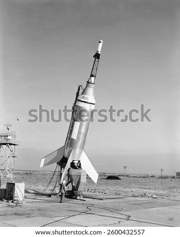 The Little Joe launch vehicle being readied for a test launch from Wallops. USA - January 1960.