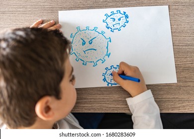 Little Kid Drawing A Coronavirus