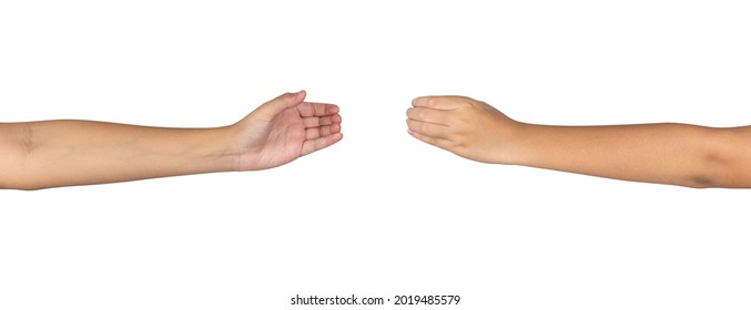 Little Kid Hand Show Holding Something Like A Bottle Isolated On White Background. Clipping Path Included