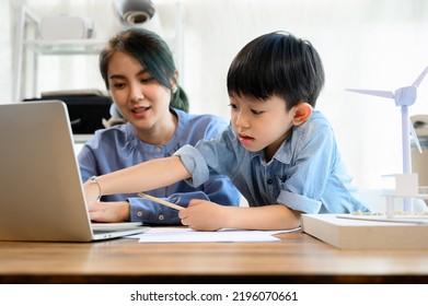 Little Kid Son Interrupting Mother's Working At Home Office