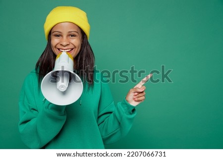 Similar – Image, Stock Photo Preteen girl in hoodie standing near green trees