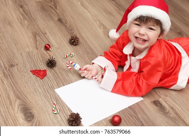 Little Kid Are Writing Letter To Santa Claus