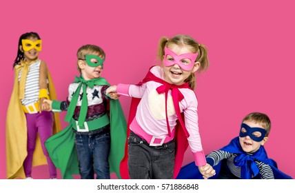 Little Kids Dressing Superhero Hold Hands Stock Photo 571886848 ...