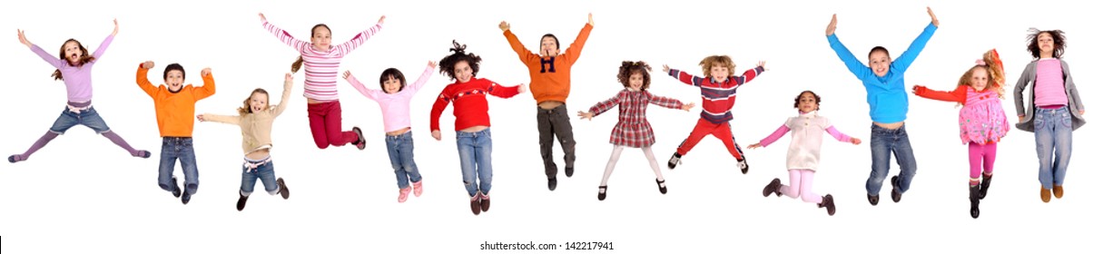 Little Kids Jumping Isolated In White