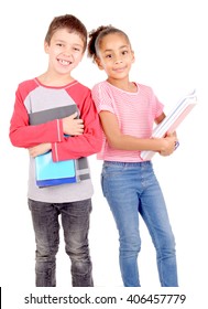 Little Kids At School Isolated In White