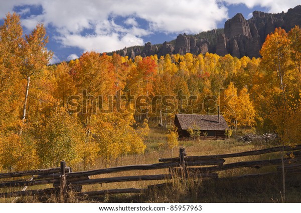 Little Log Cabin Golden Aspen Grove Stock Photo Edit Now 85957963