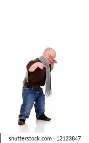 Little Man, Dwarf In Leisure Clothing, Studio Shot, White Background, Copy Space