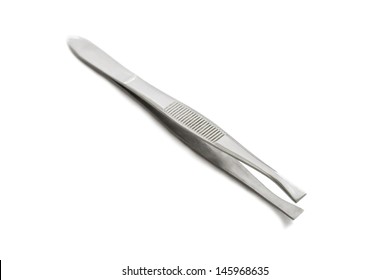 Little metal hair tweezers isolated over white background