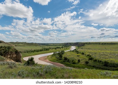 Little Missouri River Snakes Through Prairie In North Dakota