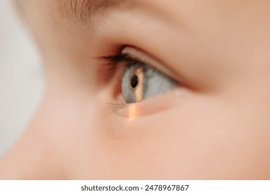 A little patient undergoes an eye test by a professional optometrist using modern diagnostic equipment in an ophthalmology clinic. - Powered by Shutterstock