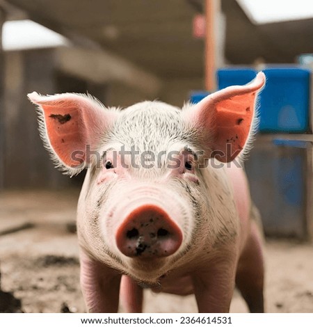 A little pig is standing in the mud