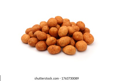 A little pile of flavored peanuts/Japanese peanuts on white background (isolated)