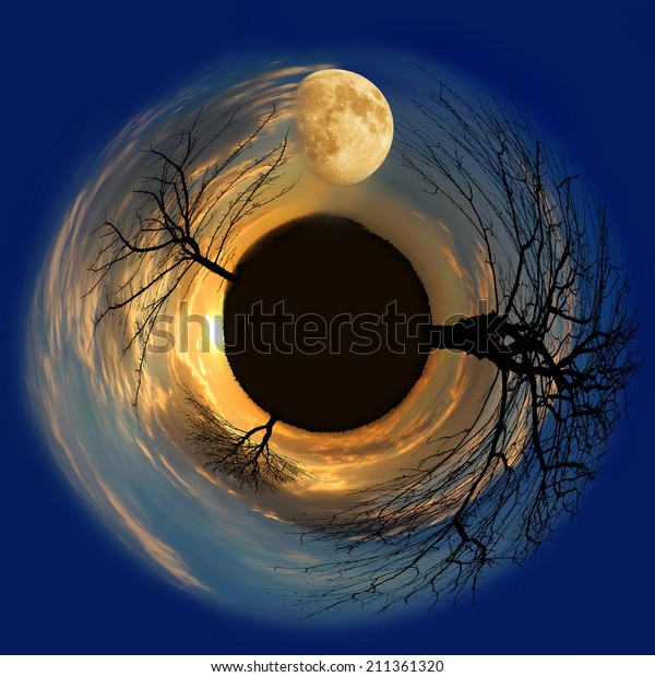 little planet with moon and a\
sun