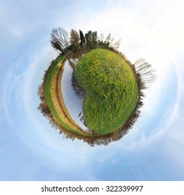 little planet - spherical view of Holland whith clouds and field
