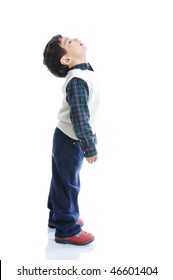   Little positive kid with nice clothes, isolated