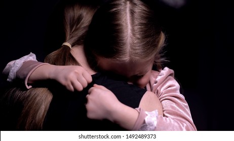 Little Pretty Daughter Hugging Her Mother, Bad Dream, Children Phobias And Fears