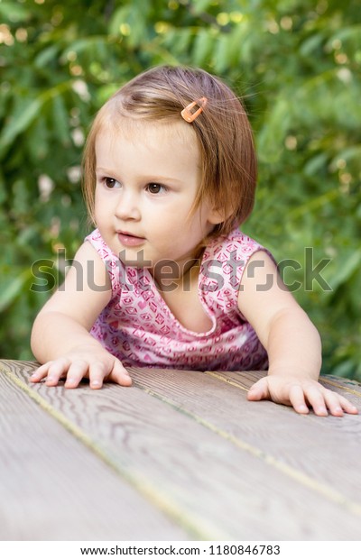 Little Pretty Girl Brown Eyes Play Stock Photo Edit Now 1180846783