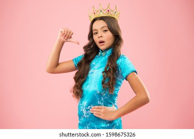 Little Princess. Girl Wear Crown. Princess Manners. Award Concept. Winner Of Beauty Competition. International Beauty Contest. Kid Wear Golden Crown Symbol Of Glory. Beauty Pageant. Focus On Beauty.