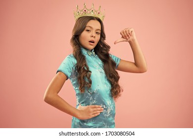 Little Princess. Girl Wear Crown. Princess Manners. Award Concept. Winner Of Beauty Competition. International Beauty Contest. Kid Wear Golden Crown Symbol Of Glory. Beauty Pageant. Focus On Beauty.