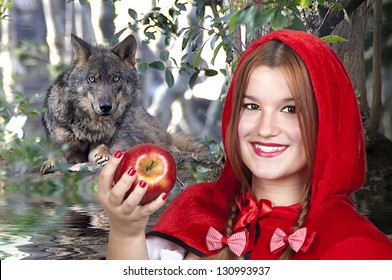 Little Red Riding Hood And The Big Bad Wolf In The Forest