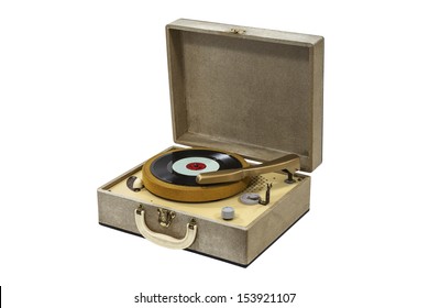 Little retro record player isolated with clipping path.