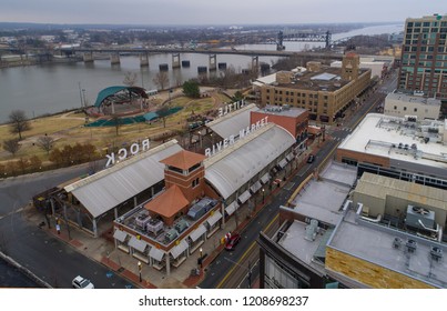 Little Rock, Arkansas/USA January 30, 2017- Aerial Image  Of  Little Rock, Arkansas And It's River Market District.