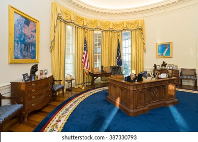 Little Rock, AR/USA - circa February 2016: Replica of White House's Oval Office in William J. Clinton Presidential Center and Library in Little Rock, Arkansas